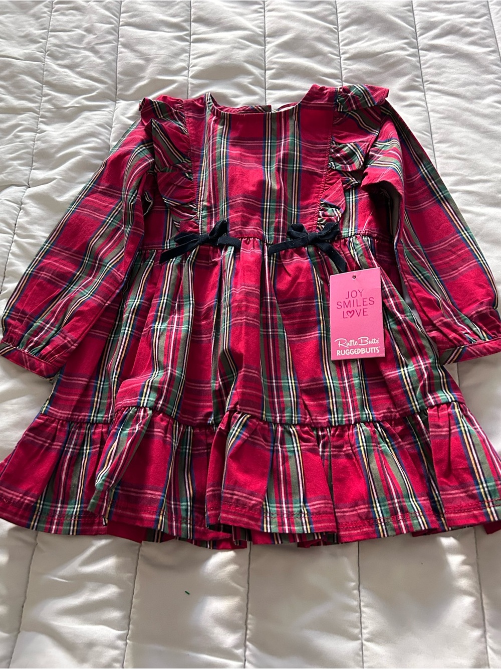 Ruffle Butts Red Plaid Long-Sleeve Ruffle Dress